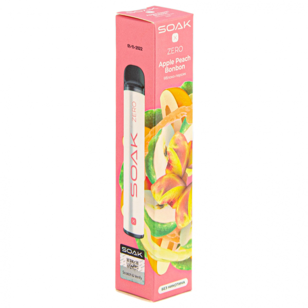 SOAK X ZERO Apple peach bonbon 1500 затяжек (без никотина) в Ханты-Мансийске