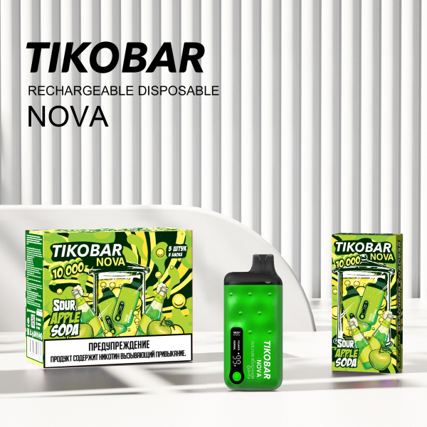 Электронка Tikobar Nova Кислая Яблочная Содовая 10000 Затяжек в Ханты-Мансийске